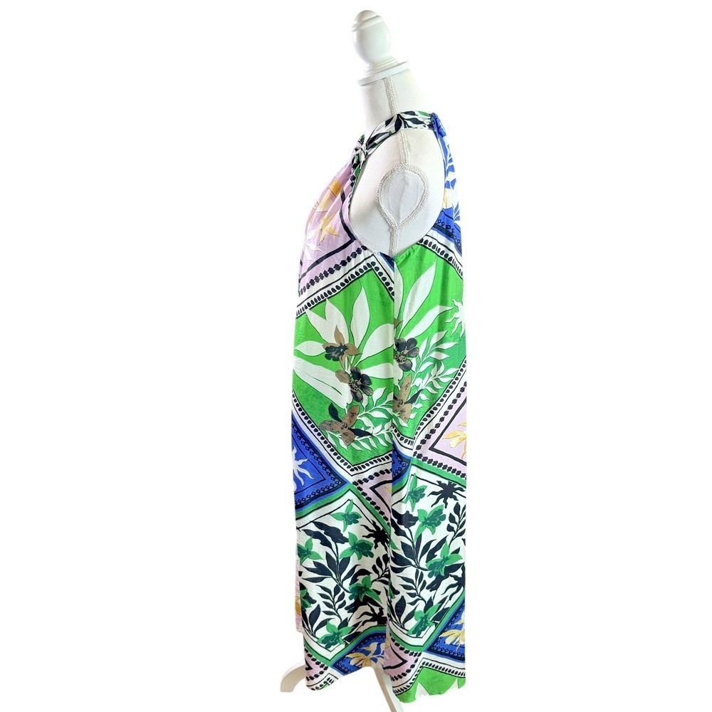 INC Women's Halter Blue Green & Lavender Floral Print Midi Scarf Dress Sz M NWT - Picture 2 of 12